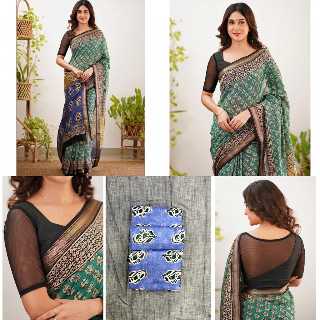 Floral Rich Pallu Linen Cotton Digital Printed Saree
