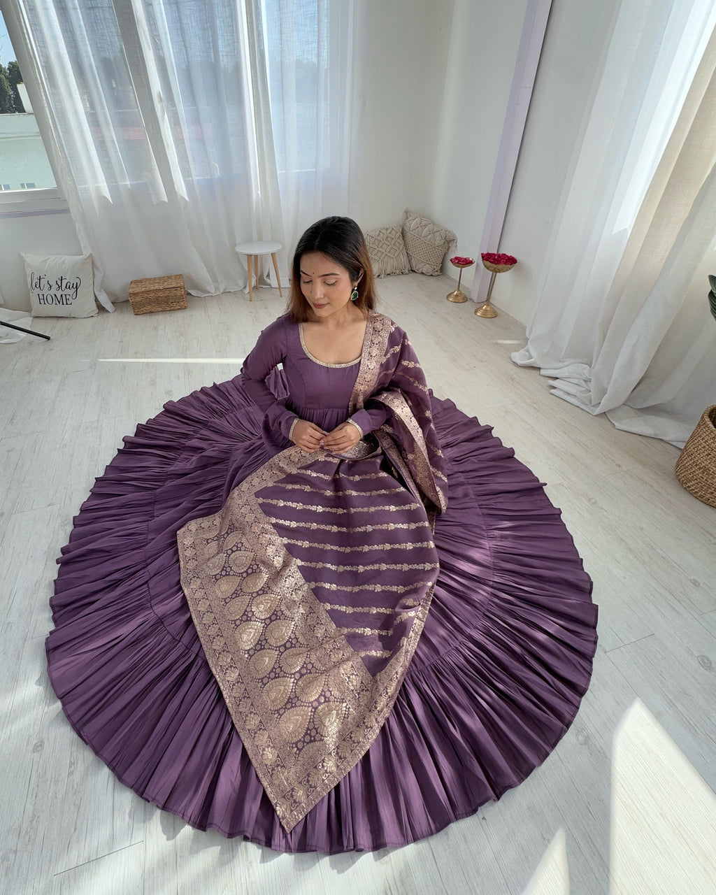 Romansilk Chanderi 9M+ Flair Anarkali Set with Padded Yoke & Banarasi Jacquard Dupatta
