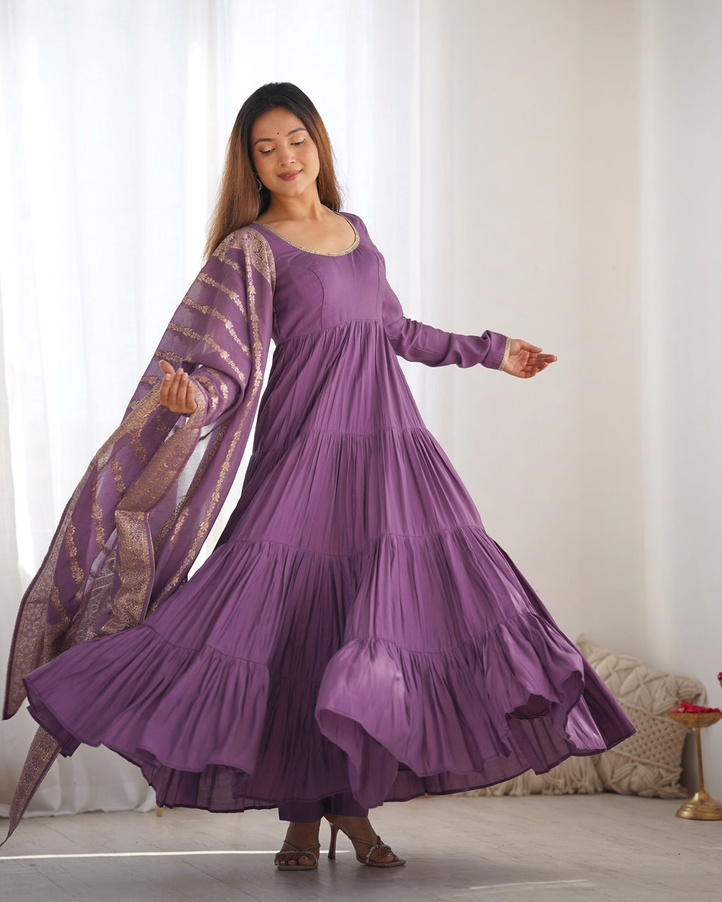 Romansilk Chanderi 9M+ Flair Anarkali Set with Padded Yoke & Banarasi Jacquard Dupatta