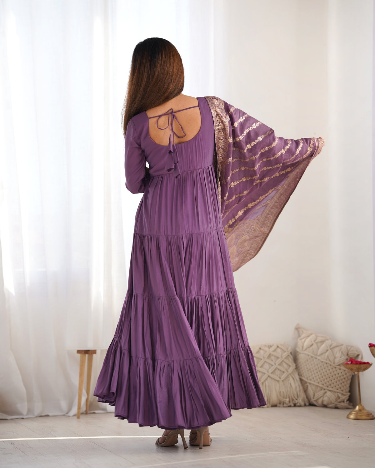 Romansilk Chanderi 9M+ Flair Anarkali Set with Padded Yoke & Banarasi Jacquard Dupatta