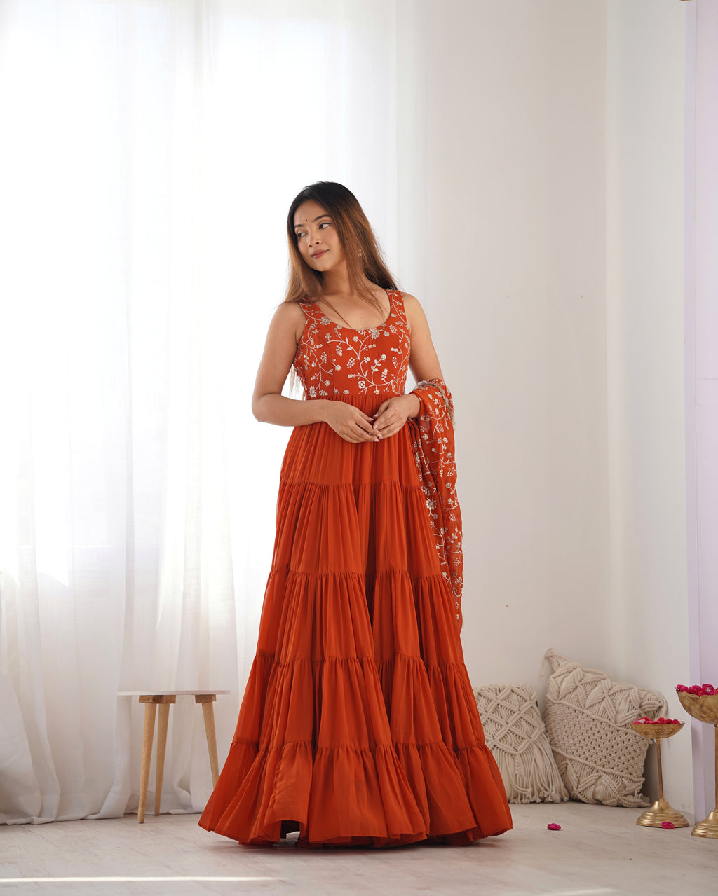 12M Flair Faux Georgette Anarkali Set with Embroidered Dupatta & Stitched Palazzo