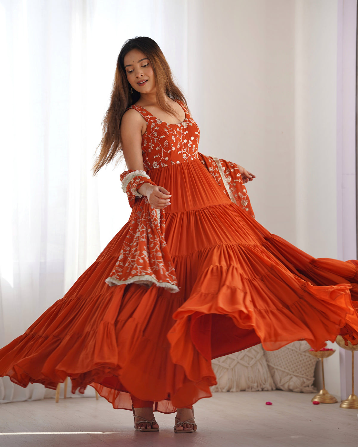 12M Flair Faux Georgette Anarkali Set with Embroidered Dupatta & Stitched Palazzo