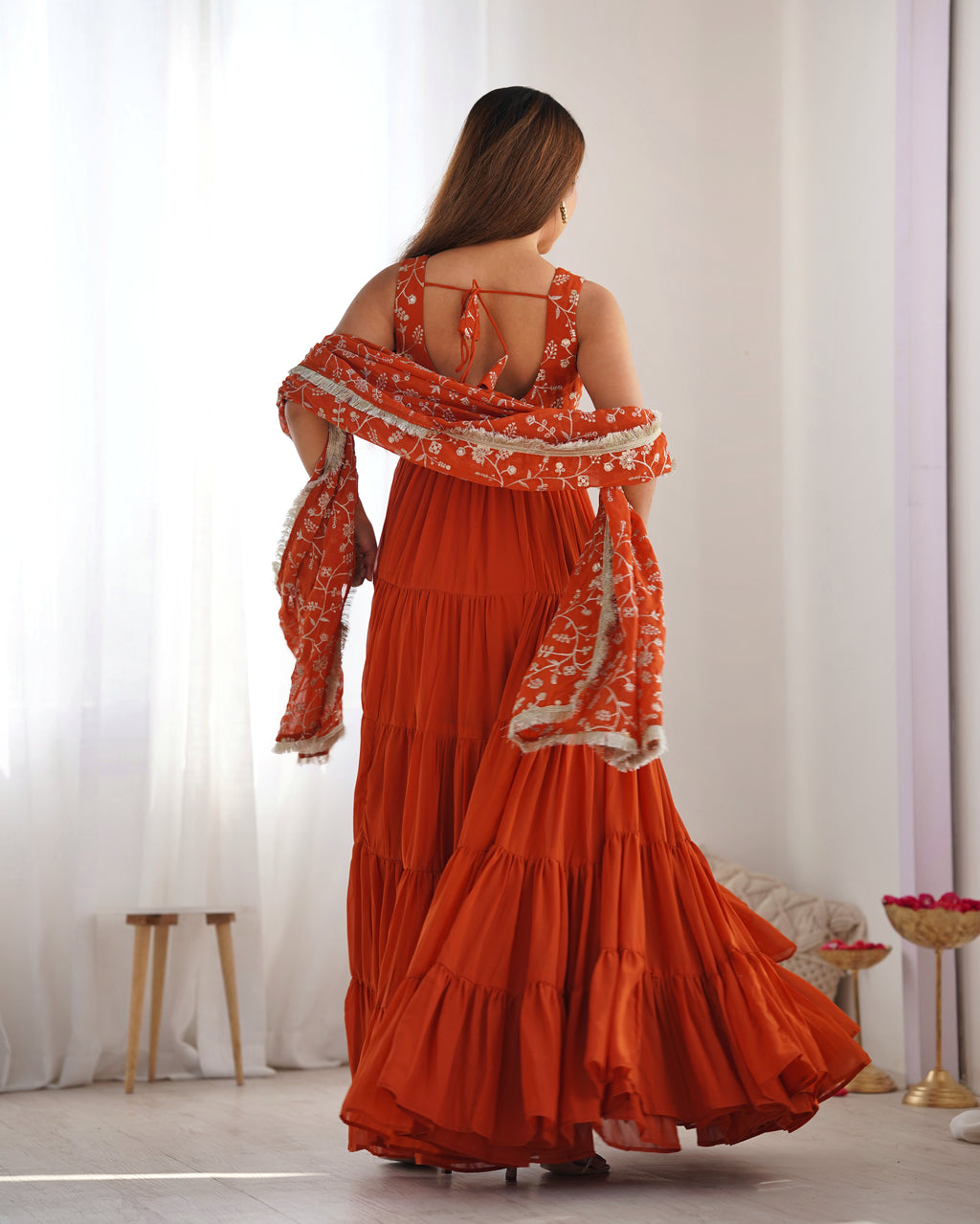 12M Flair Faux Georgette Anarkali Set with Embroidered Dupatta & Stitched Palazzo