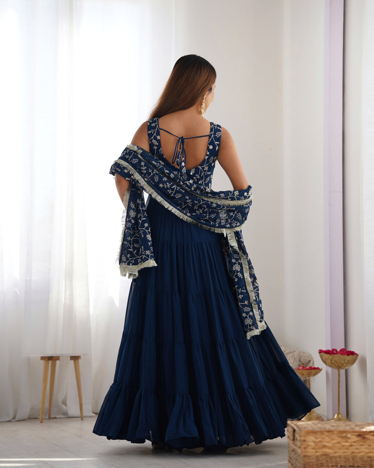 12M Flair Faux Georgette Anarkali Set with Embroidered Dupatta & Stitched Palazzo