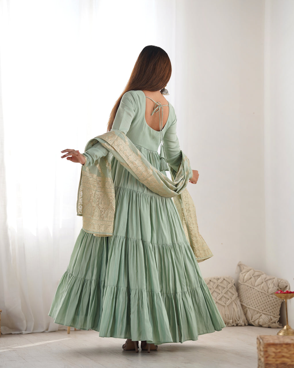 Romansilk Chanderi 9M+ Flair Anarkali Set with Padded Yoke & Banarasi Jacquard Dupatta
