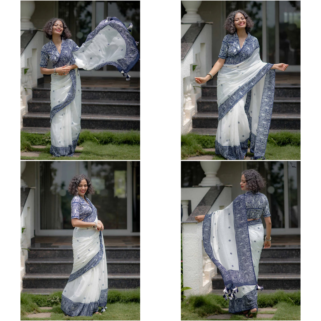 Linen Cotton Digital Printed Saree with Matching Blouse – Elegant Ethnic Wear