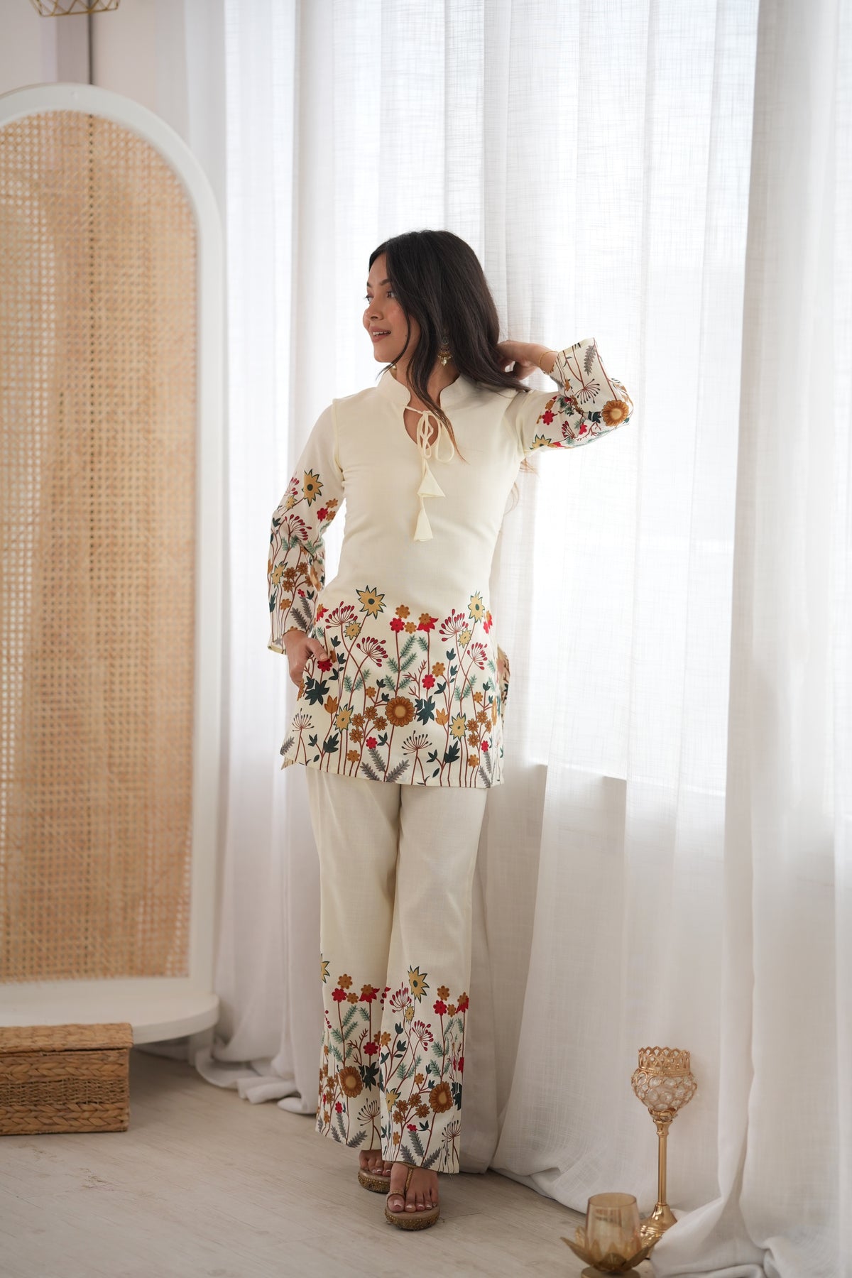 Maroon Magic Slub Cotton Floral Printed Kurta Pant Co-Ord Set
