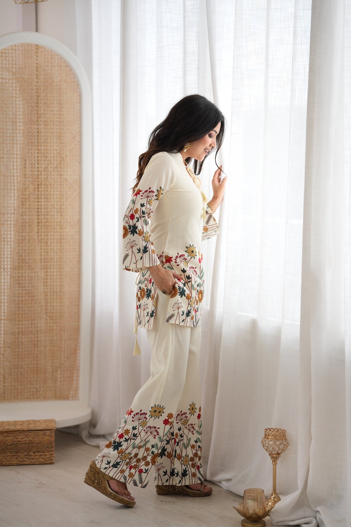Maroon Magic Slub Cotton Floral Printed Kurta Pant Co-Ord Set