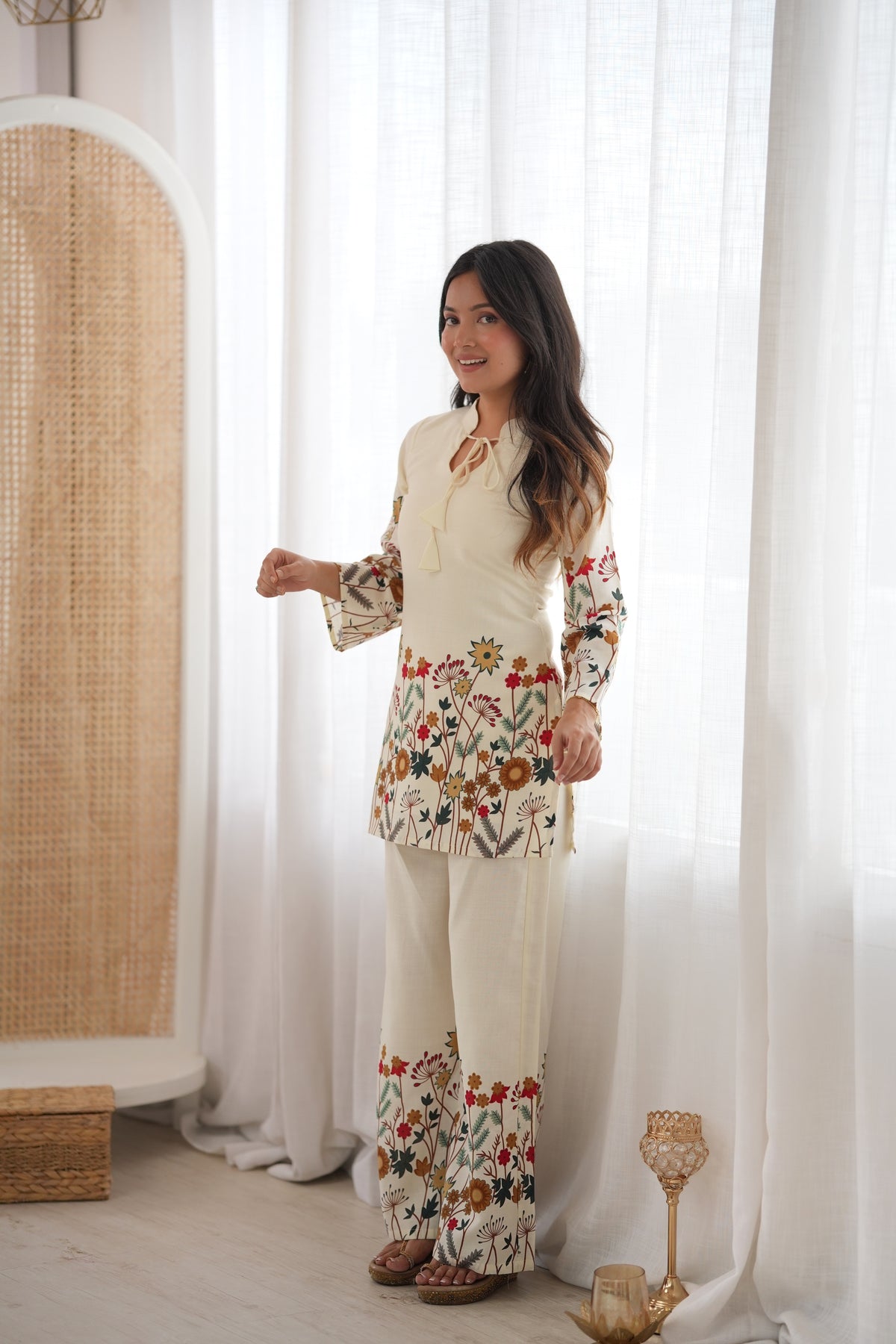 Maroon Magic Slub Cotton Floral Printed Kurta Pant Co-Ord Set