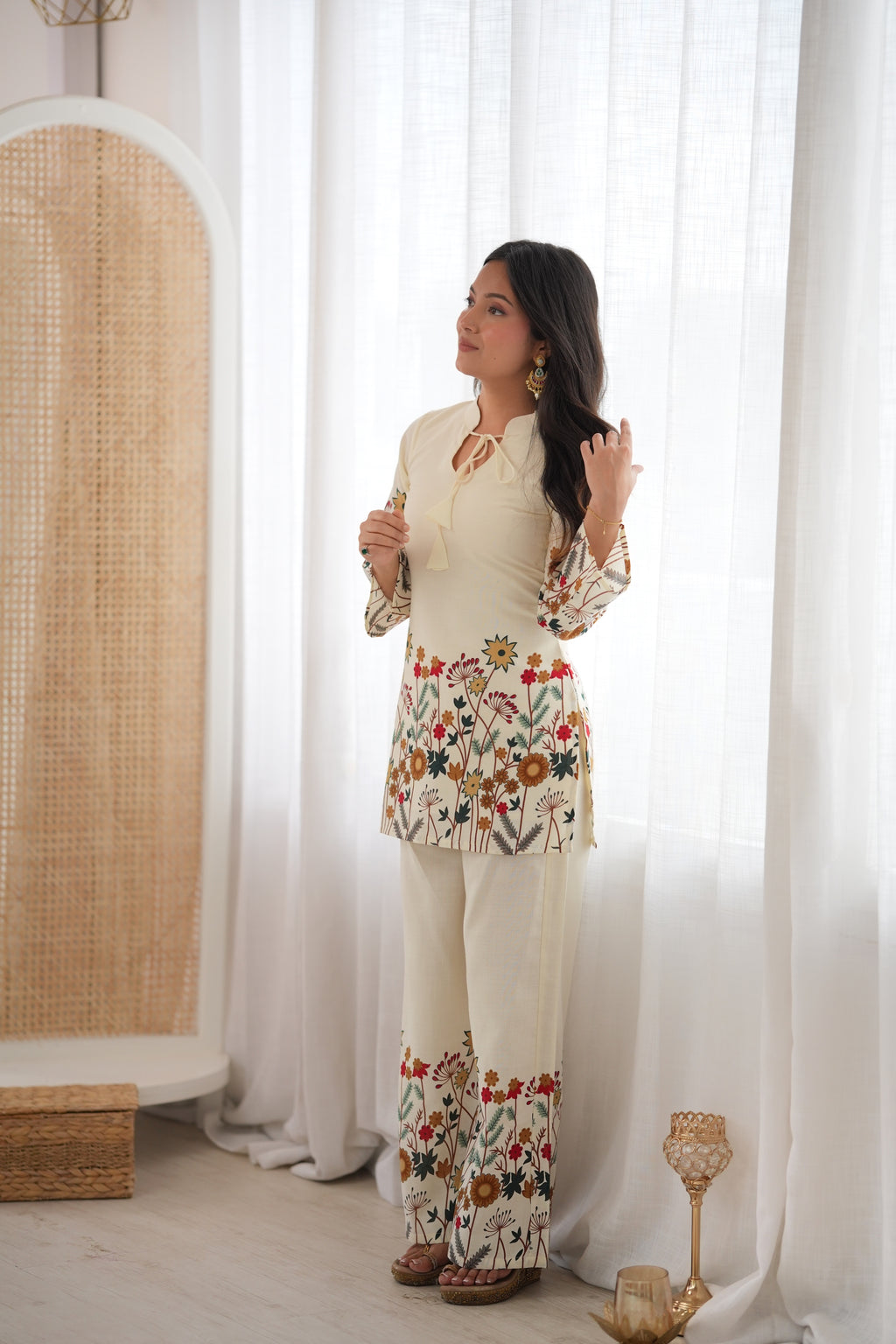 Maroon Magic Slub Cotton Floral Printed Kurta Pant Co-Ord Set