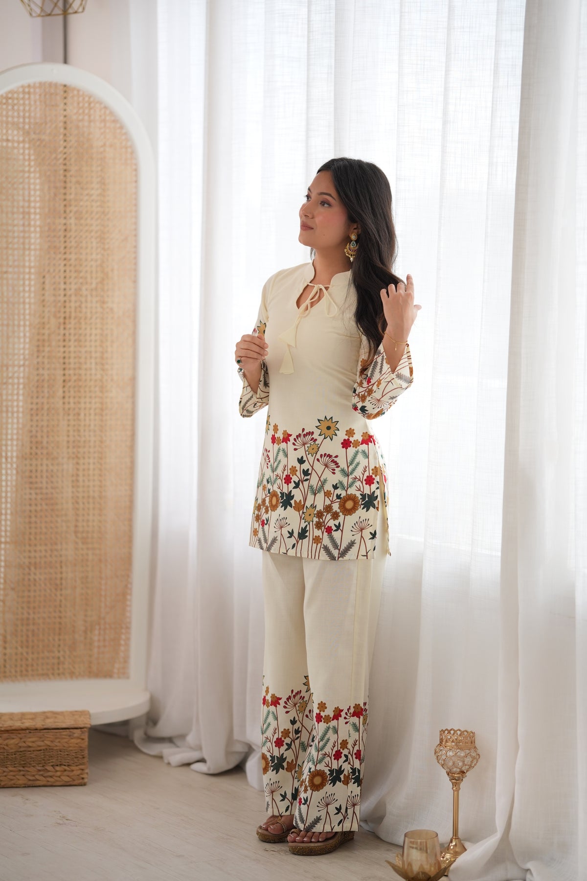 Maroon Magic Slub Cotton Floral Printed Kurta Pant Co-Ord Set
