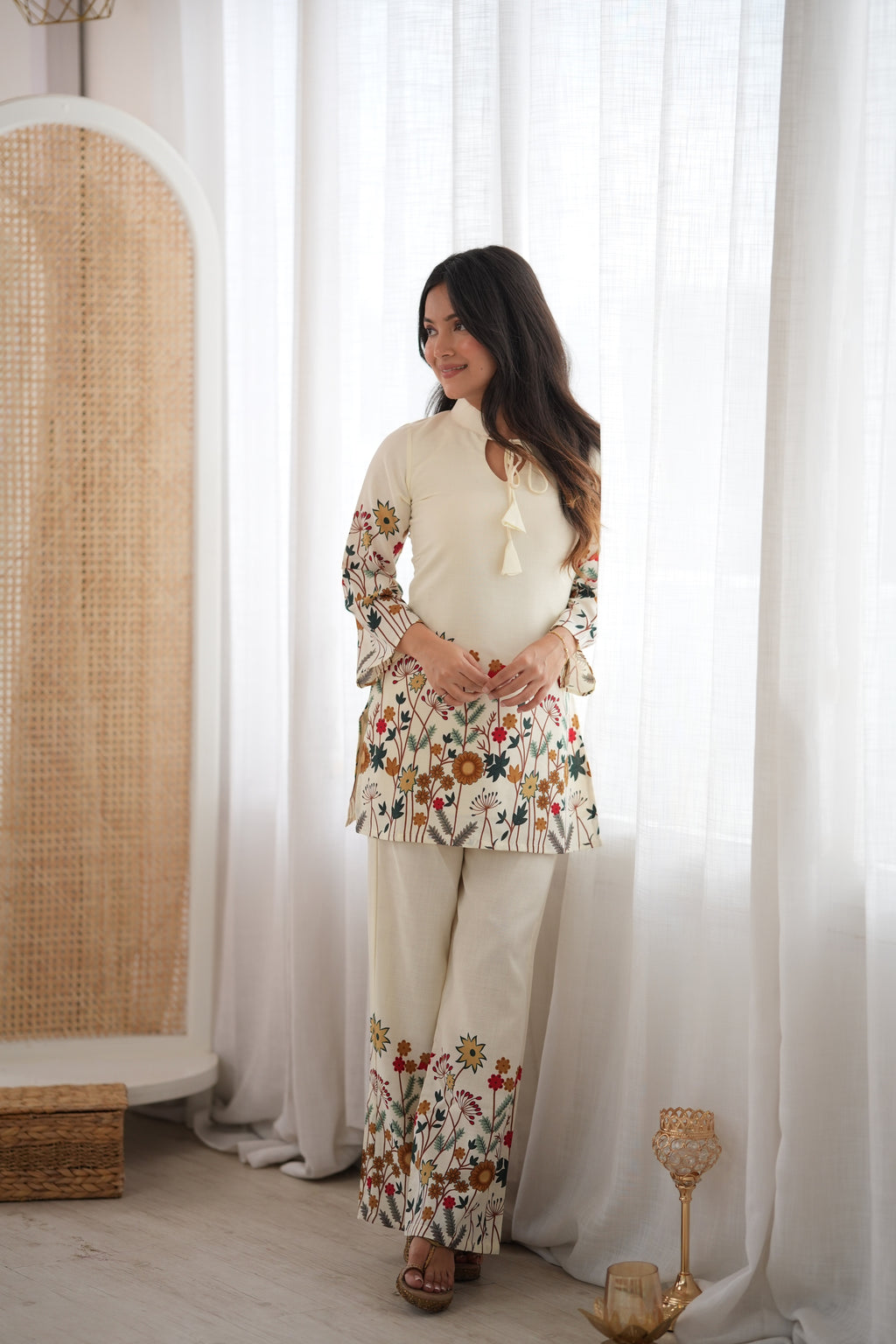 Maroon Magic Slub Cotton Floral Printed Kurta Pant Co-Ord Set