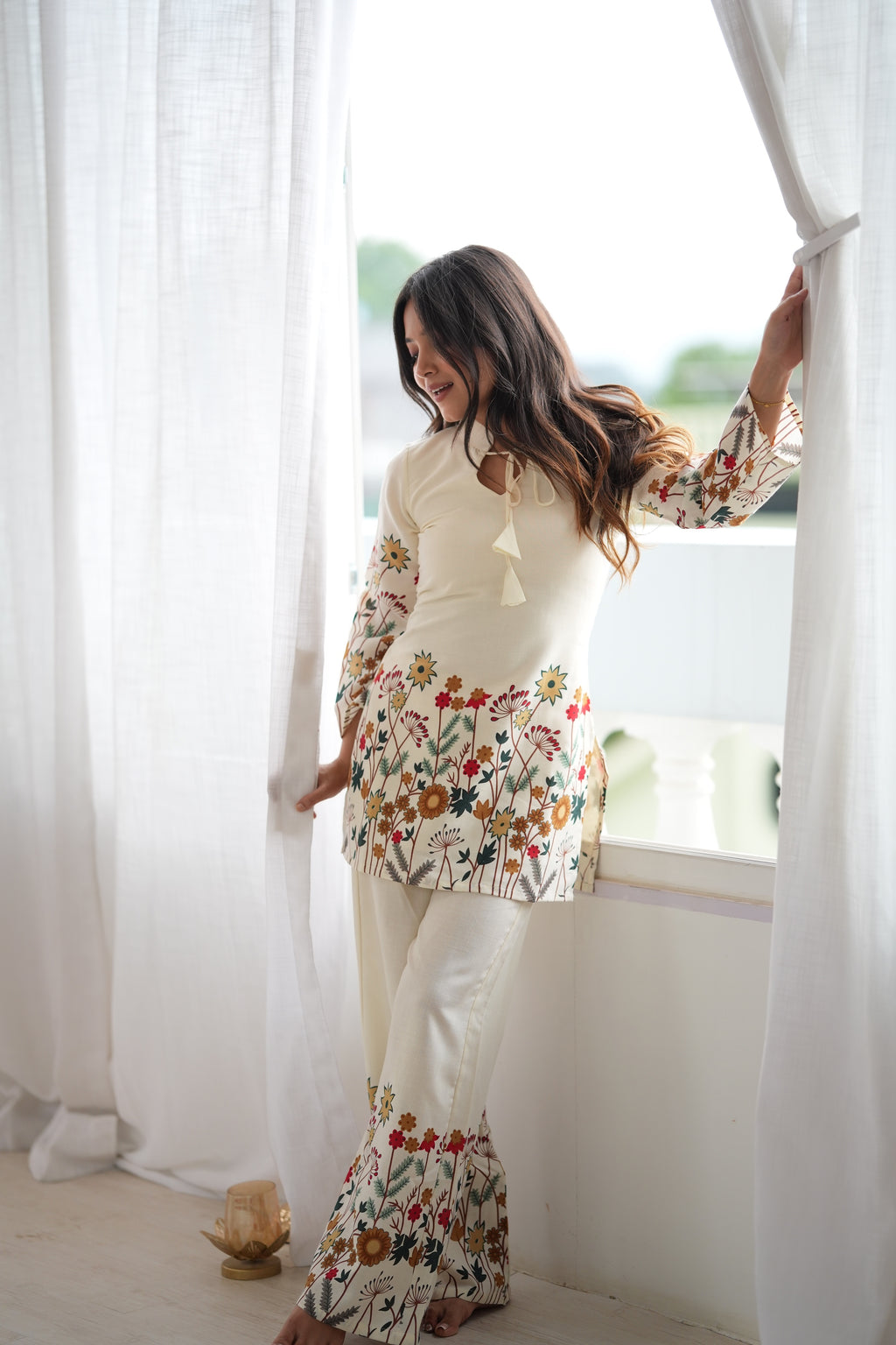 Maroon Magic Slub Cotton Floral Printed Kurta Pant Co-Ord Set