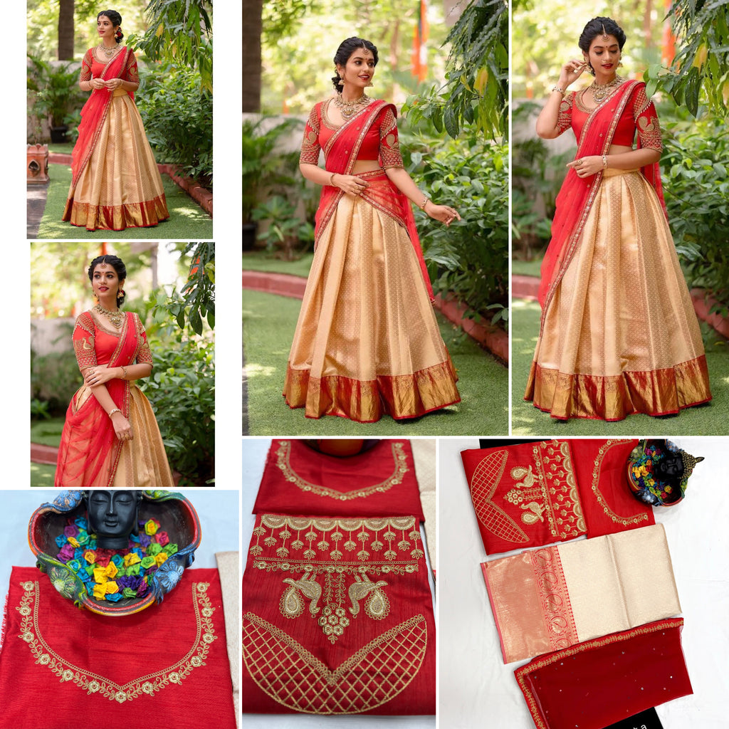 Kanjivaram Zari Lehenga with Mirror Work Butterfly Net Dupatta