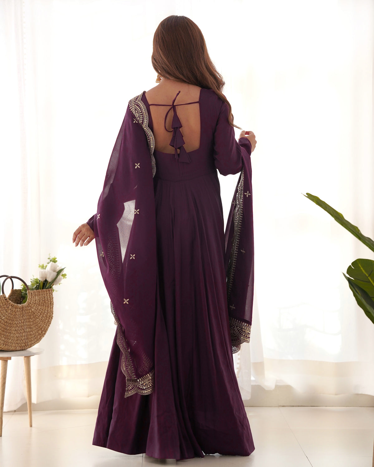 Romansilk Chanderi 16-Kali Anarkali Gown with Sequin Cutwork Dupatta & Stitched Pant