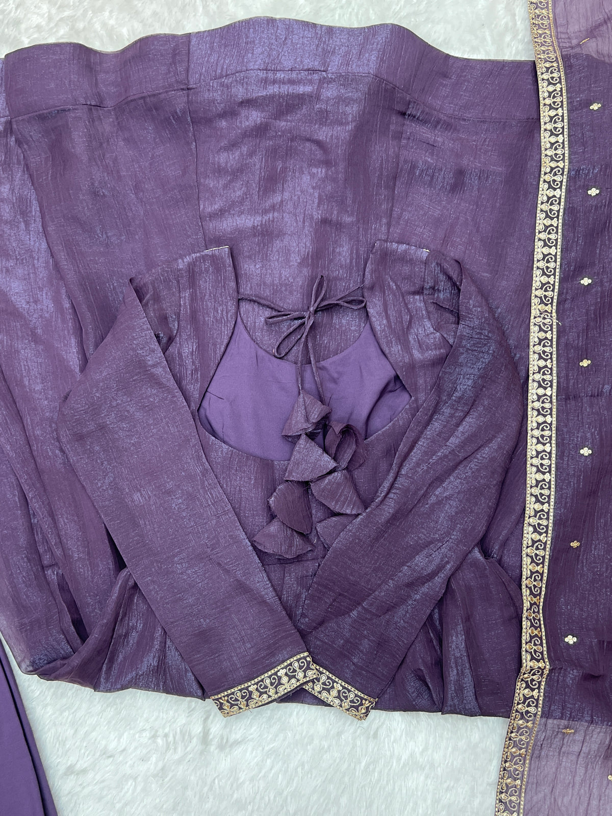 Crunchy Silk 4M Flair Anarkali Gown with Yoke Potli Work & Embroidered Dupatta
