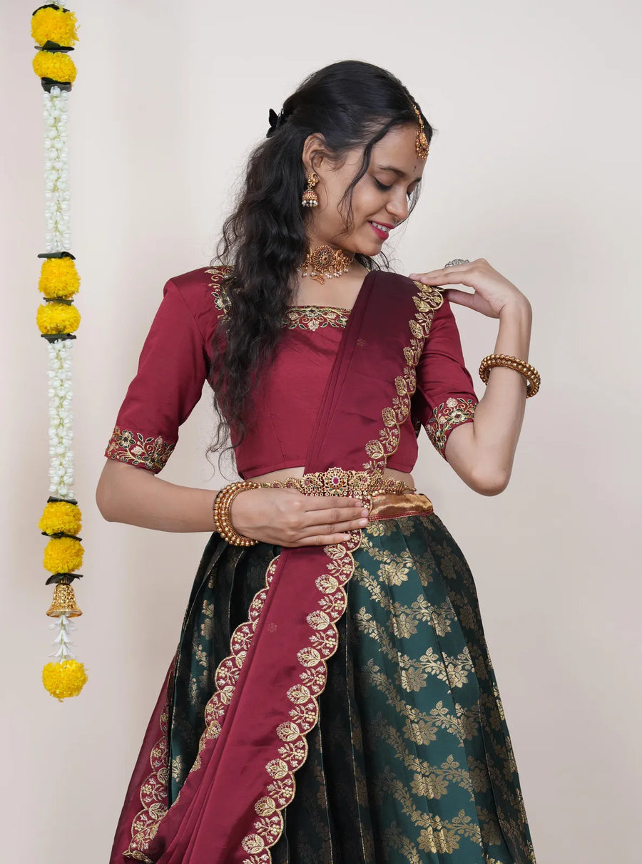 Premium Kanjivaram Silk Zari Lehenga with Banarasi Dupatta Set