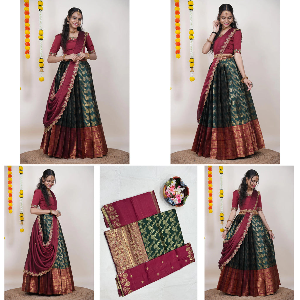 Premium Kanjivaram Silk Zari Lehenga with Banarasi Dupatta Set