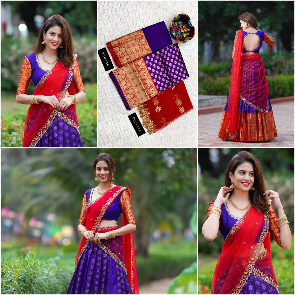 Kanjivaram Zari Lehenga with Embroidered Butterfly Net Dupatta