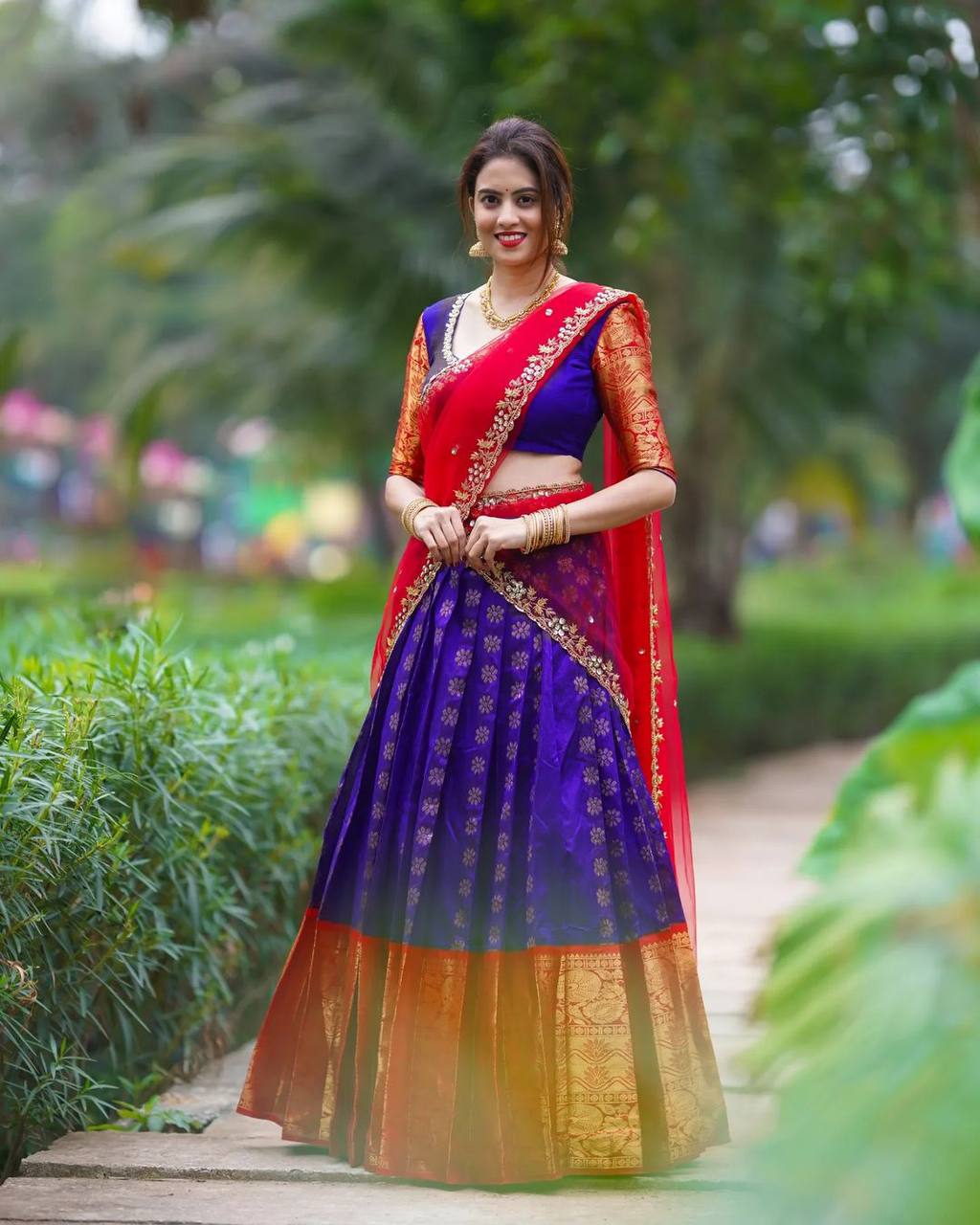 Kanjivaram Zari Lehenga with Embroidered Butterfly Net Dupatta