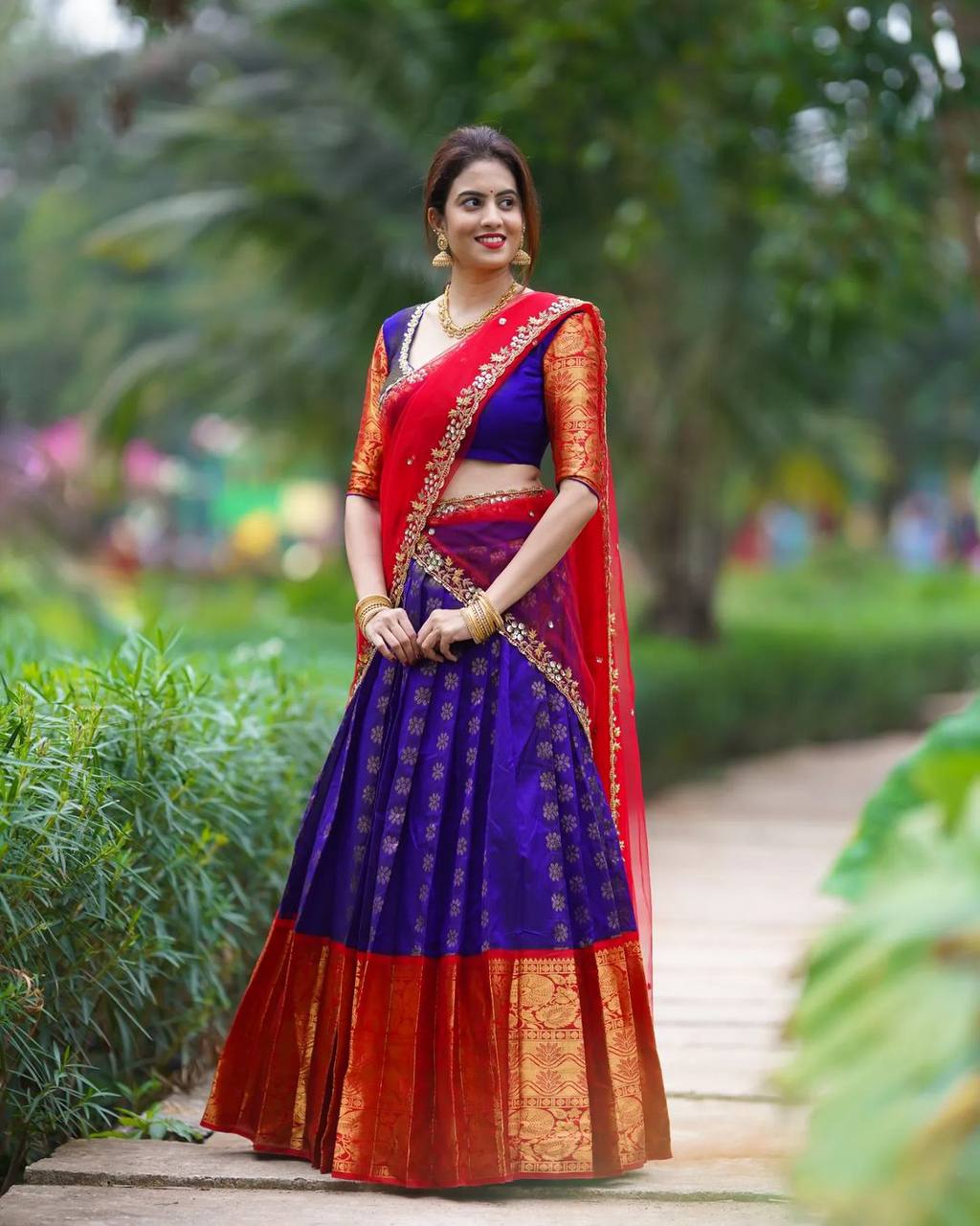 Kanjivaram Zari Lehenga with Embroidered Butterfly Net Dupatta