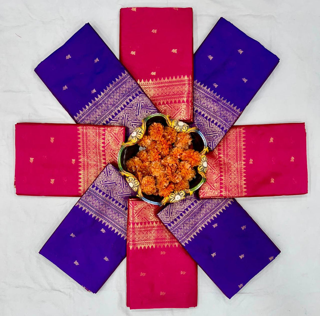 Soft Lichi Silk Saree with Gold Zari Jacquard Weave, Grand Pallu & Designer Border Blouse