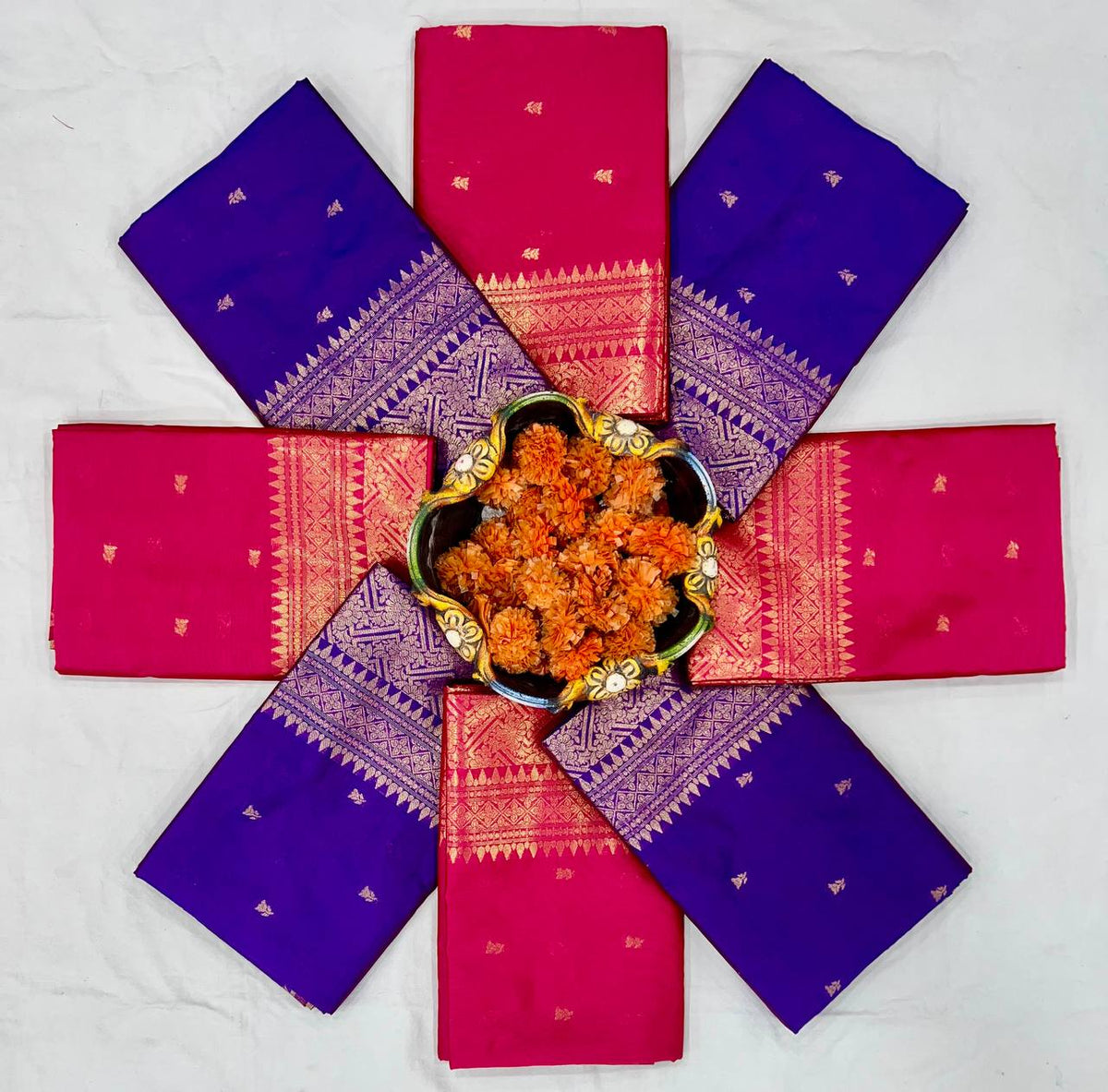 Soft Lichi Silk Saree with Gold Zari Jacquard Weave, Grand Pallu & Designer Border Blouse