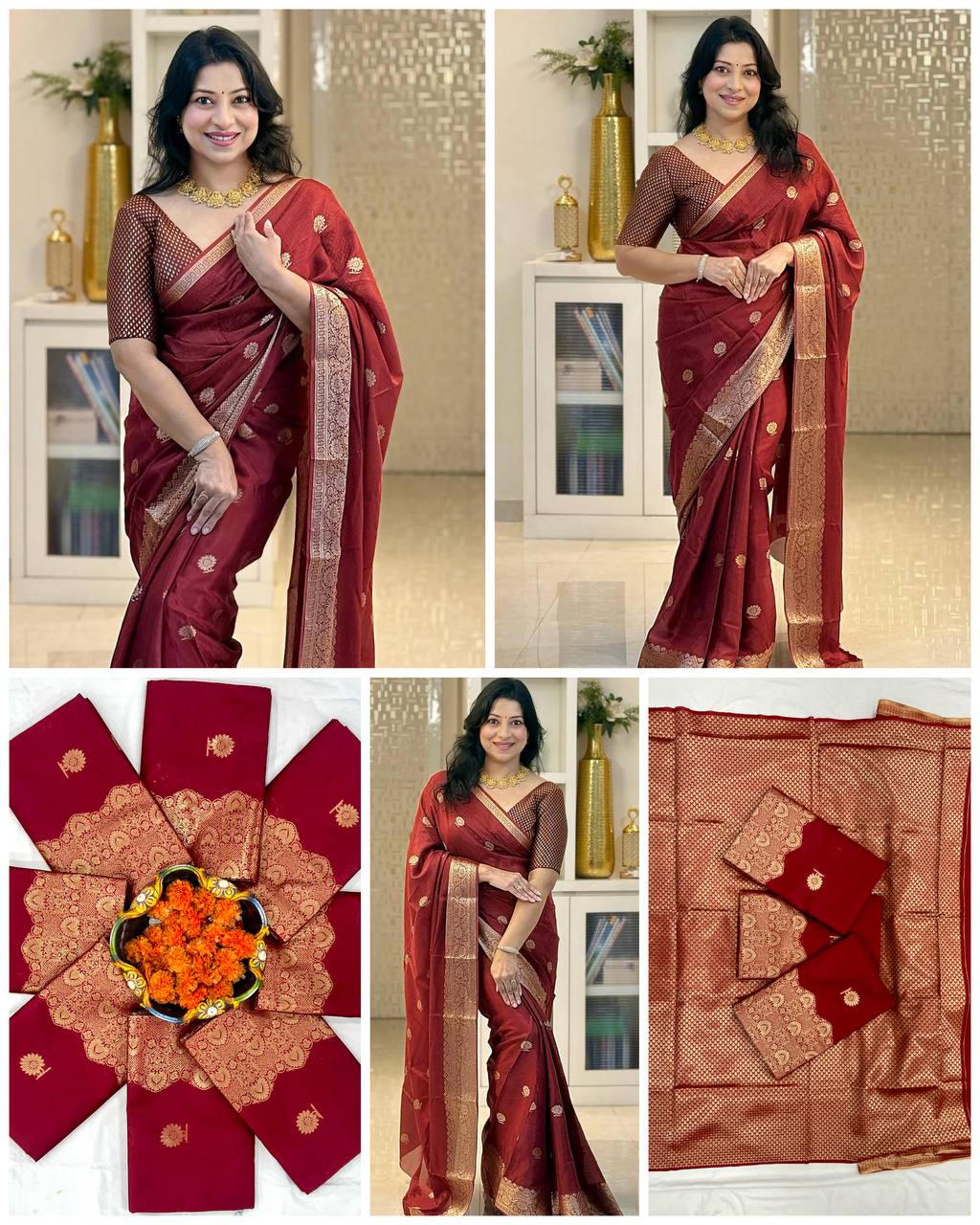 Royal Soft Lichi Silk Saree with Original Gold Zari &amp; Jacquard Work