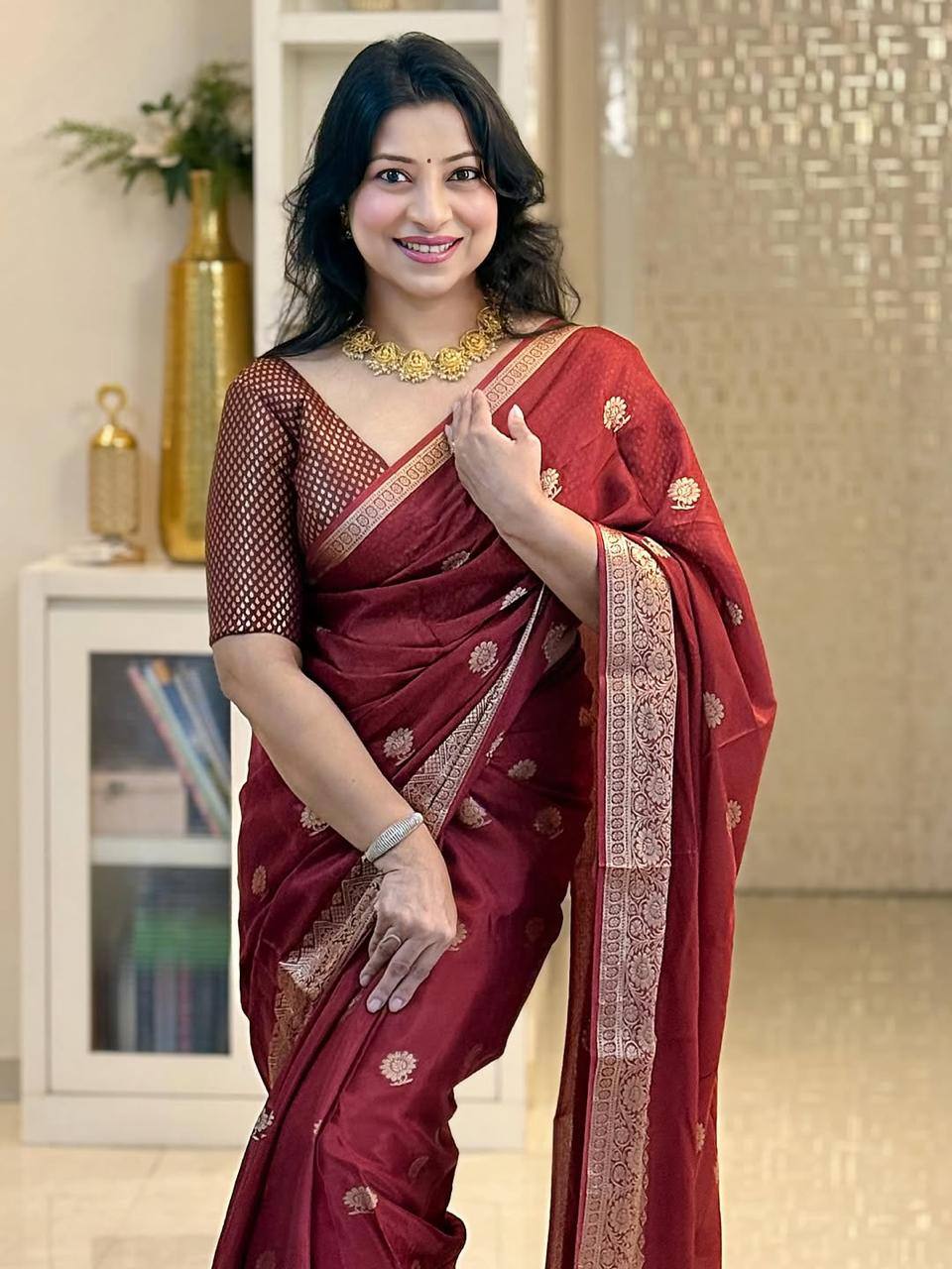 Royal Soft Lichi Silk Saree with Original Gold Zari &amp; Jacquard Work