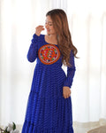 Laheriya Print Faux Georgette 7M+ Flair Anarkali Gown with Gamthi Yoke & Back Dori
