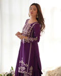 Chinnon Silk Embroidered Kediya Kurta Sharara Set with Dupatta