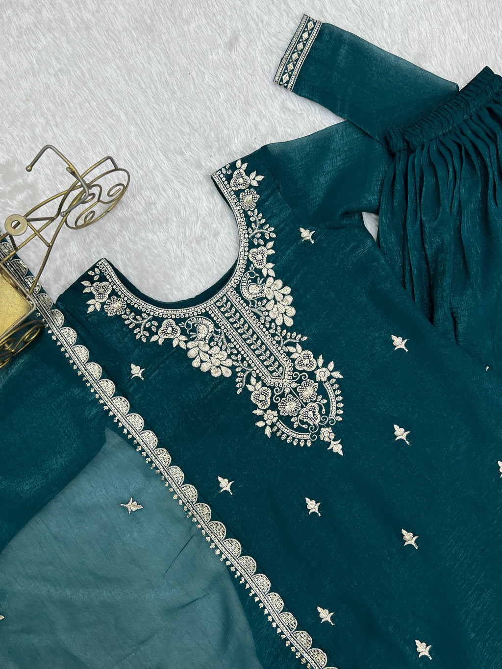 Crunchy Silk Embroidered Sharara Set with Sequin, Thread & Jari Work Dupatta