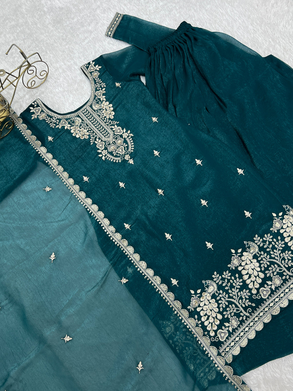 Crunchy Silk Embroidered Sharara Set with Sequin, Thread & Jari Work Dupatta