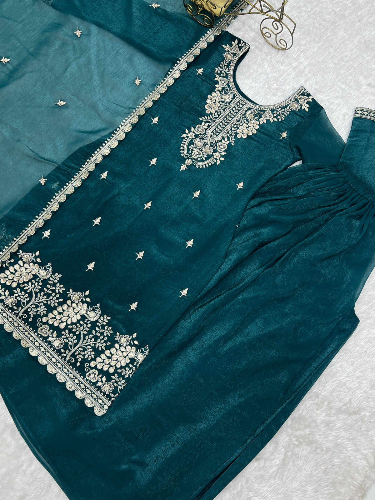 Crunchy Silk Embroidered Sharara Set with Sequin, Thread & Jari Work Dupatta