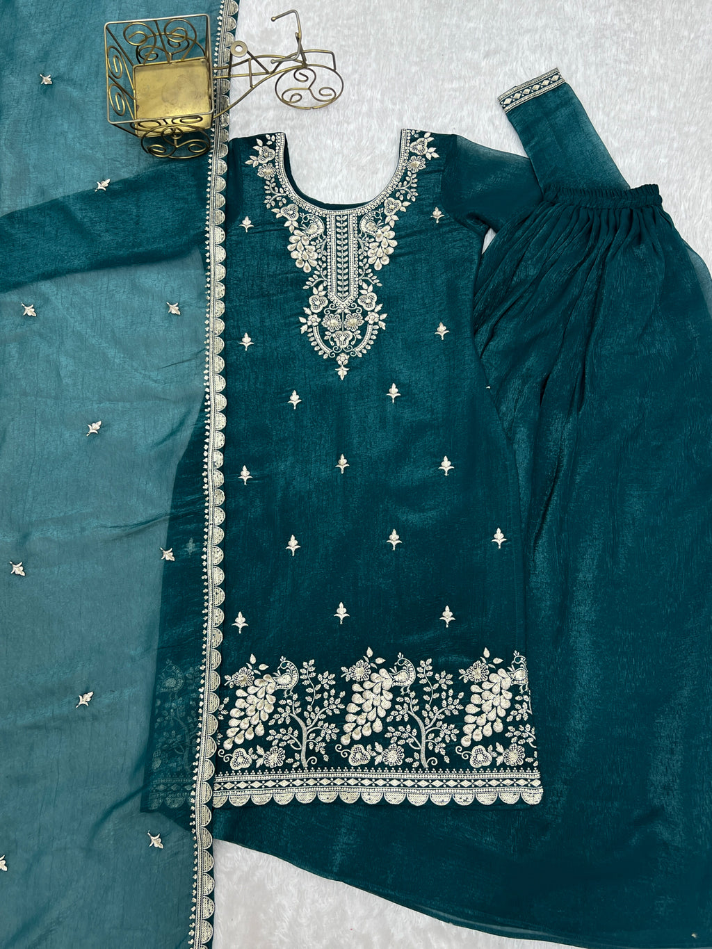 Crunchy Silk Embroidered Sharara Set with Sequin, Thread & Jari Work Dupatta