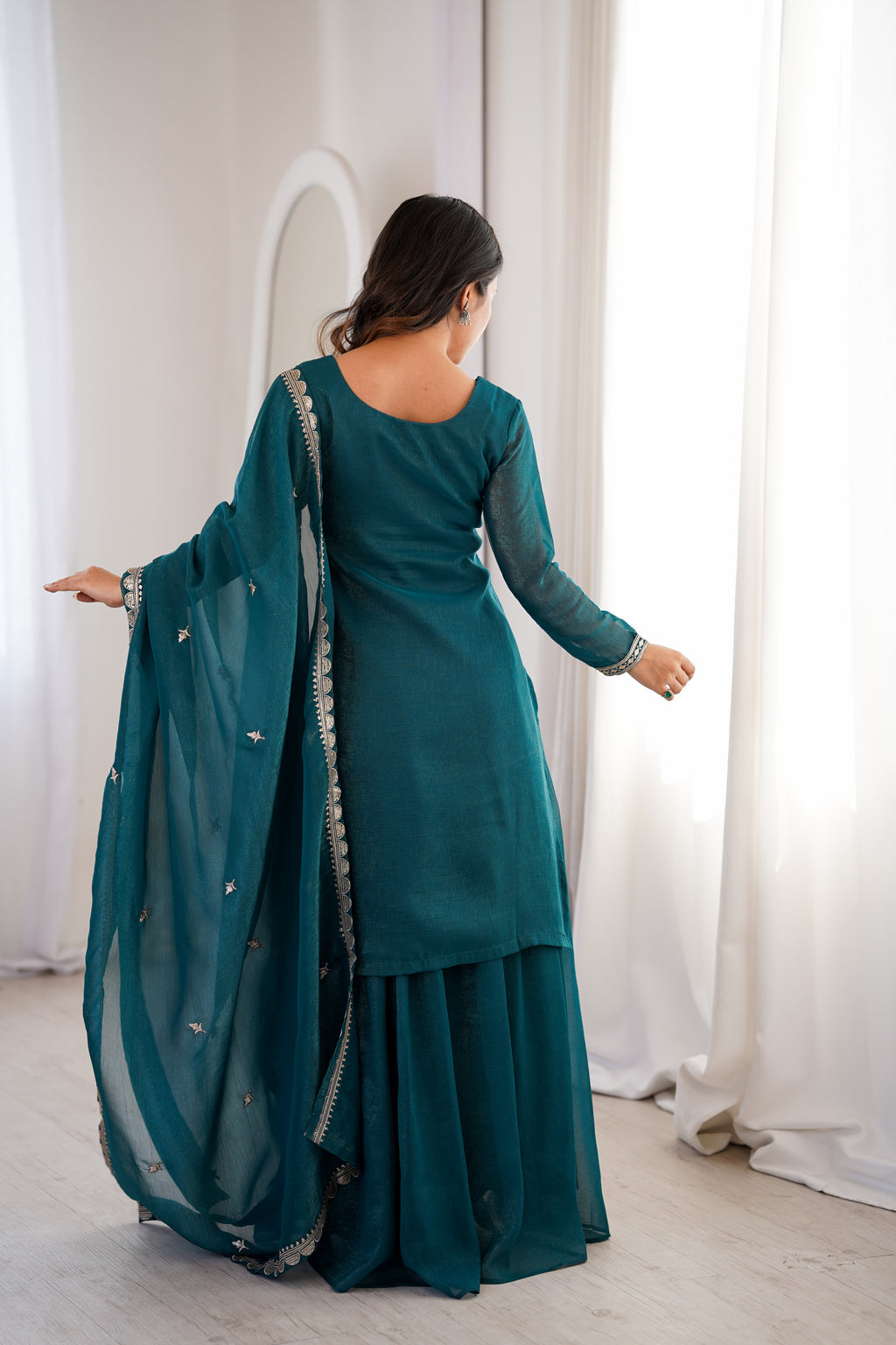 Crunchy Silk Embroidered Sharara Set with Sequin, Thread & Jari Work Dupatta