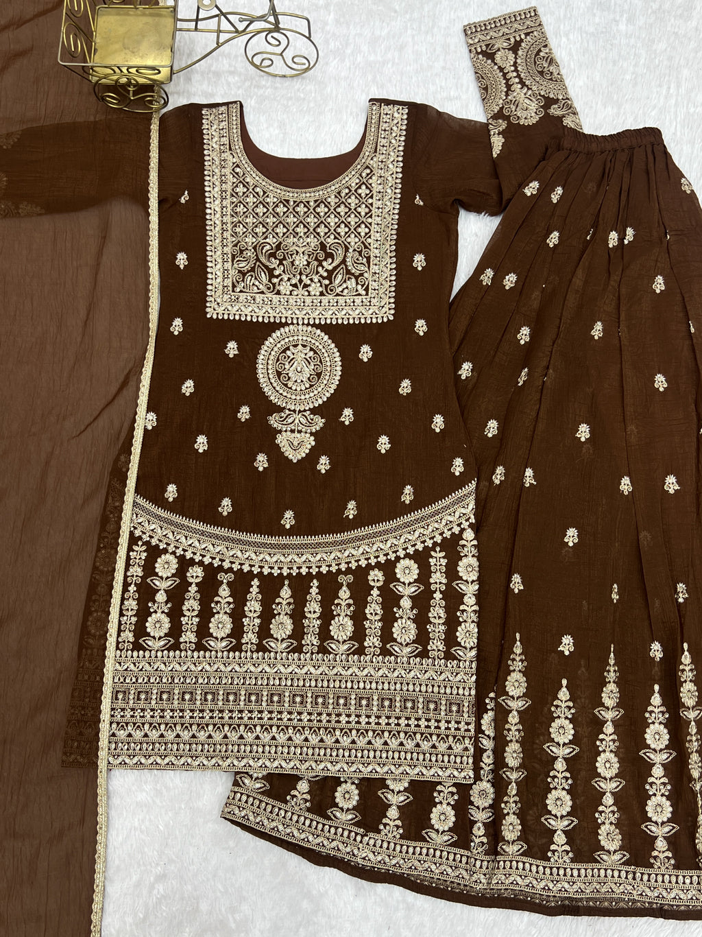 Crunchy Silk Embroidered Sharara Suit with Dori, Jari Work & Fancy Lace Dupatta