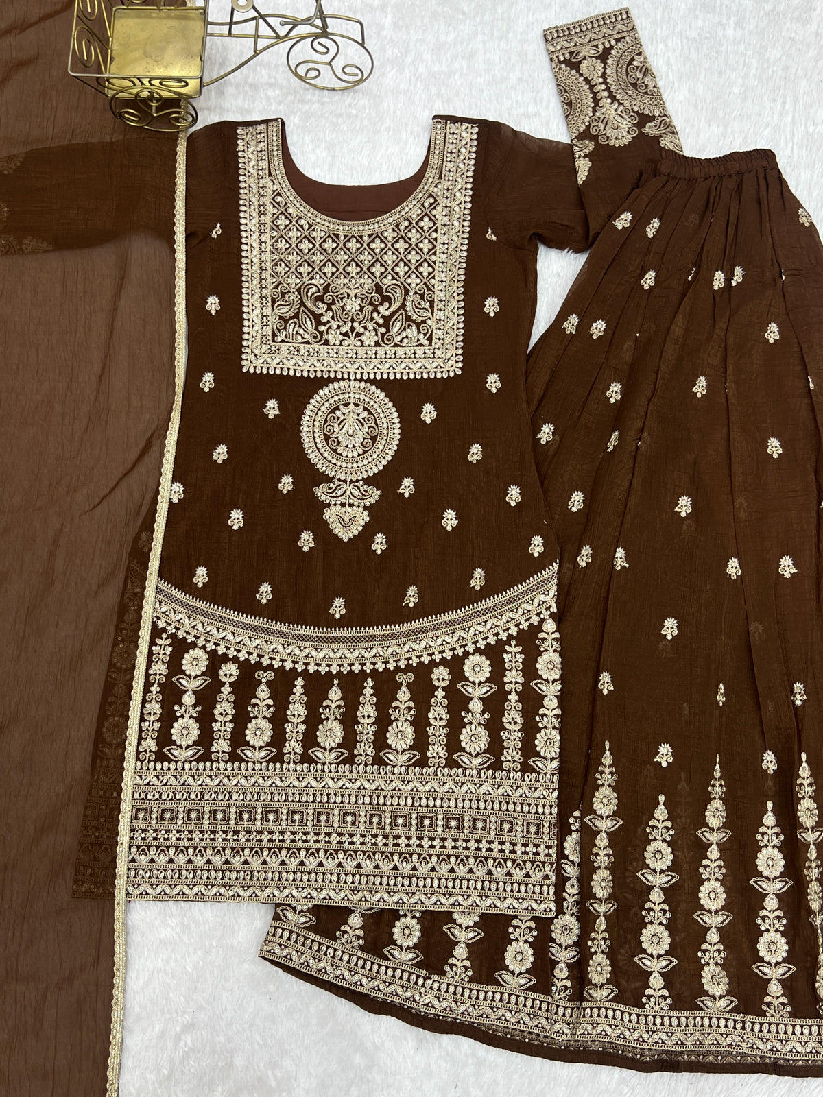 Crunchy Silk Embroidered Sharara Suit with Dori, Jari Work & Fancy Lace Dupatta
