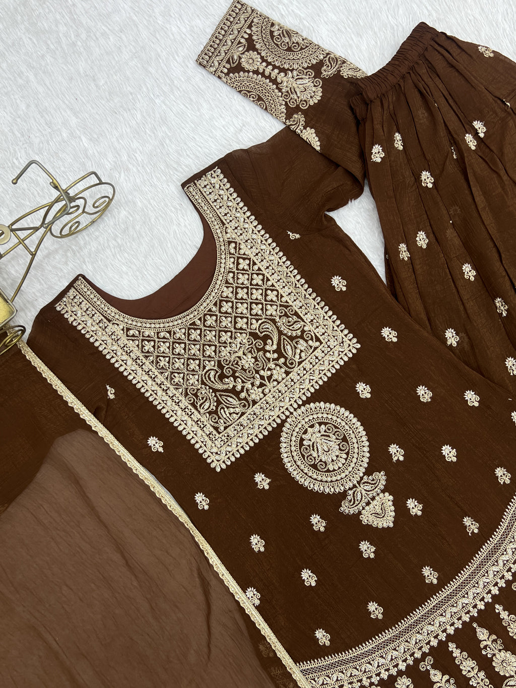 Crunchy Silk Embroidered Sharara Suit with Dori, Jari Work & Fancy Lace Dupatta
