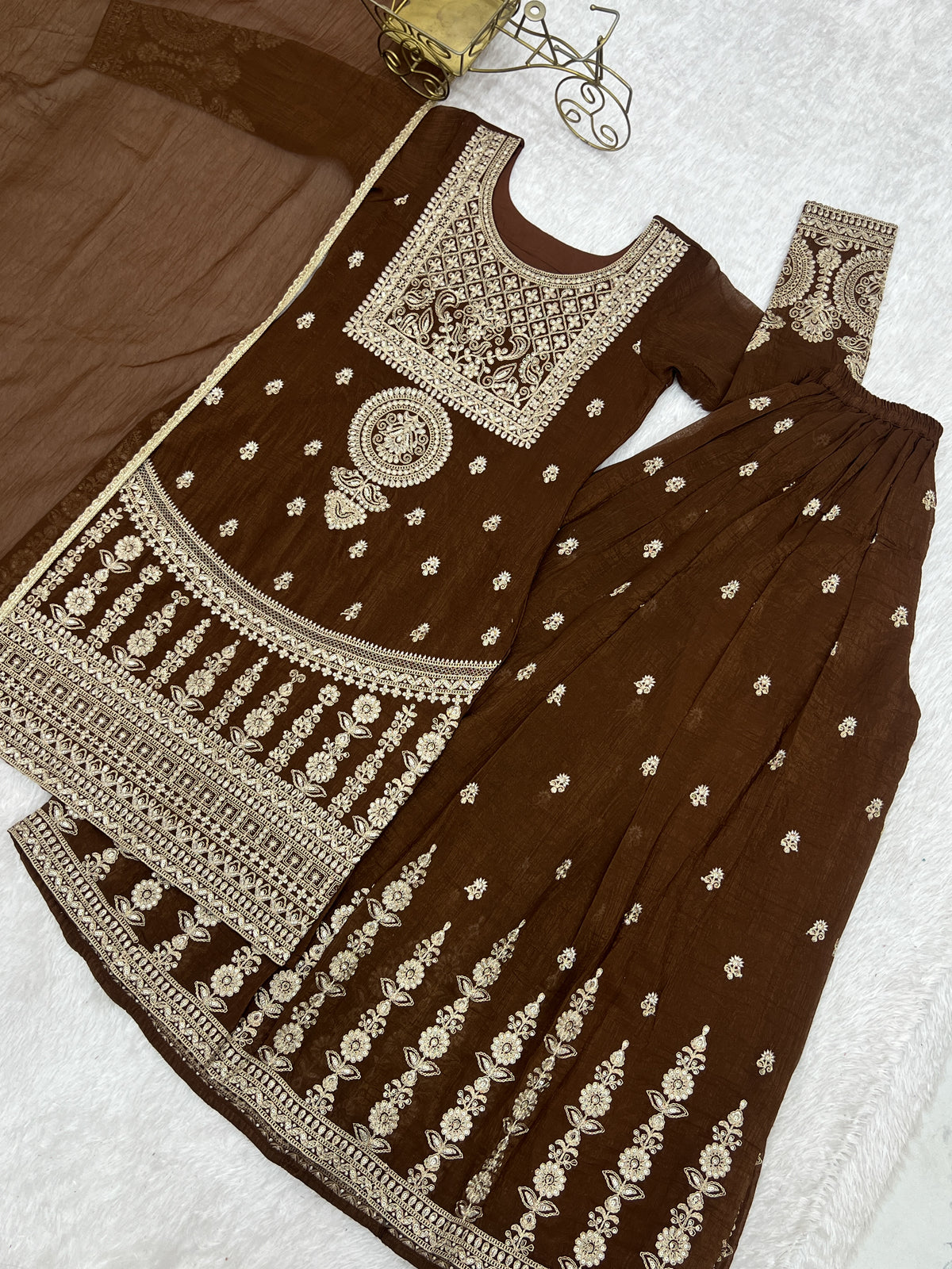 Crunchy Silk Embroidered Sharara Suit with Dori, Jari Work & Fancy Lace Dupatta