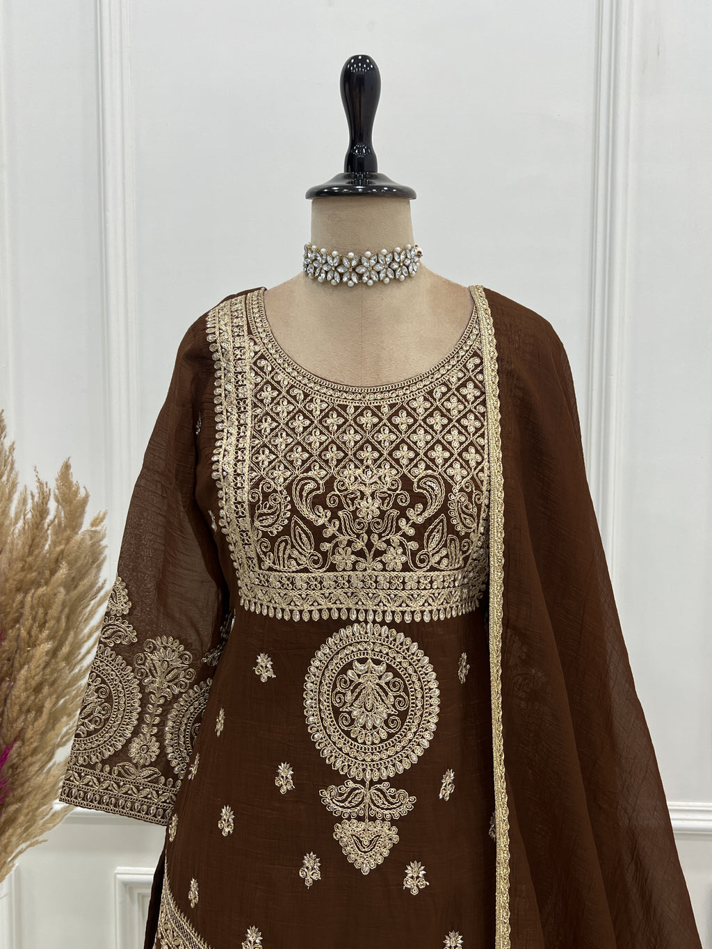Crunchy Silk Embroidered Sharara Suit with Dori, Jari Work & Fancy Lace Dupatta