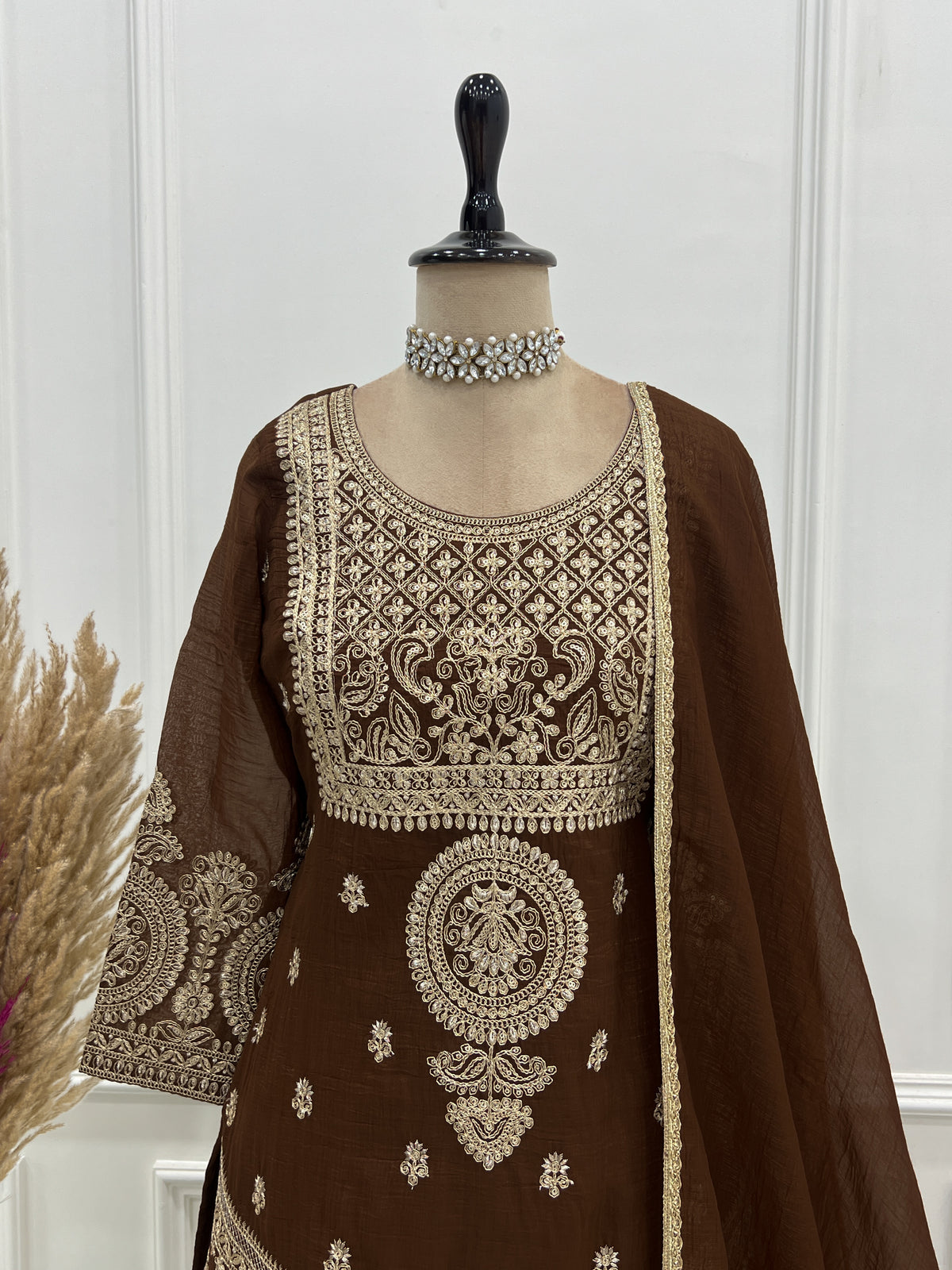 Crunchy Silk Embroidered Sharara Suit with Dori, Jari Work & Fancy Lace Dupatta