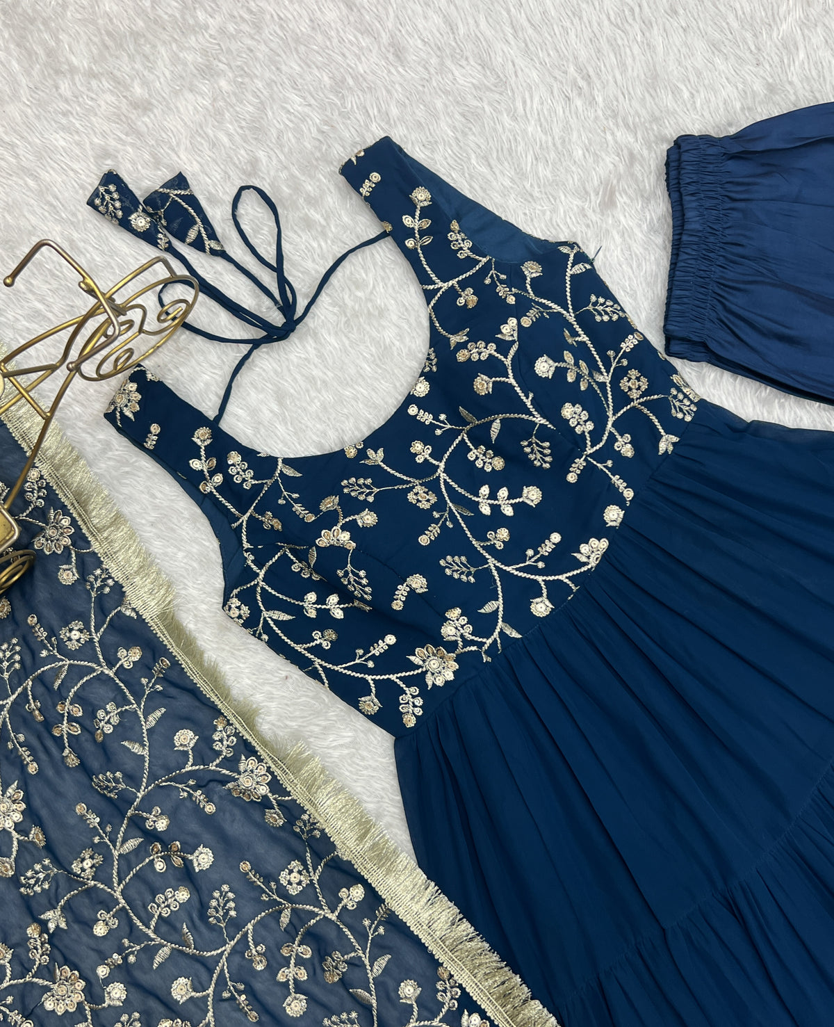 12M Flair Faux Georgette Anarkali Set with Embroidered Dupatta & Stitched Palazzo