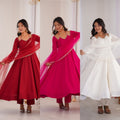 RomanSilk Chanderi Flared Anarkali Gown with Mirror Lace Dupatta & Pant Set