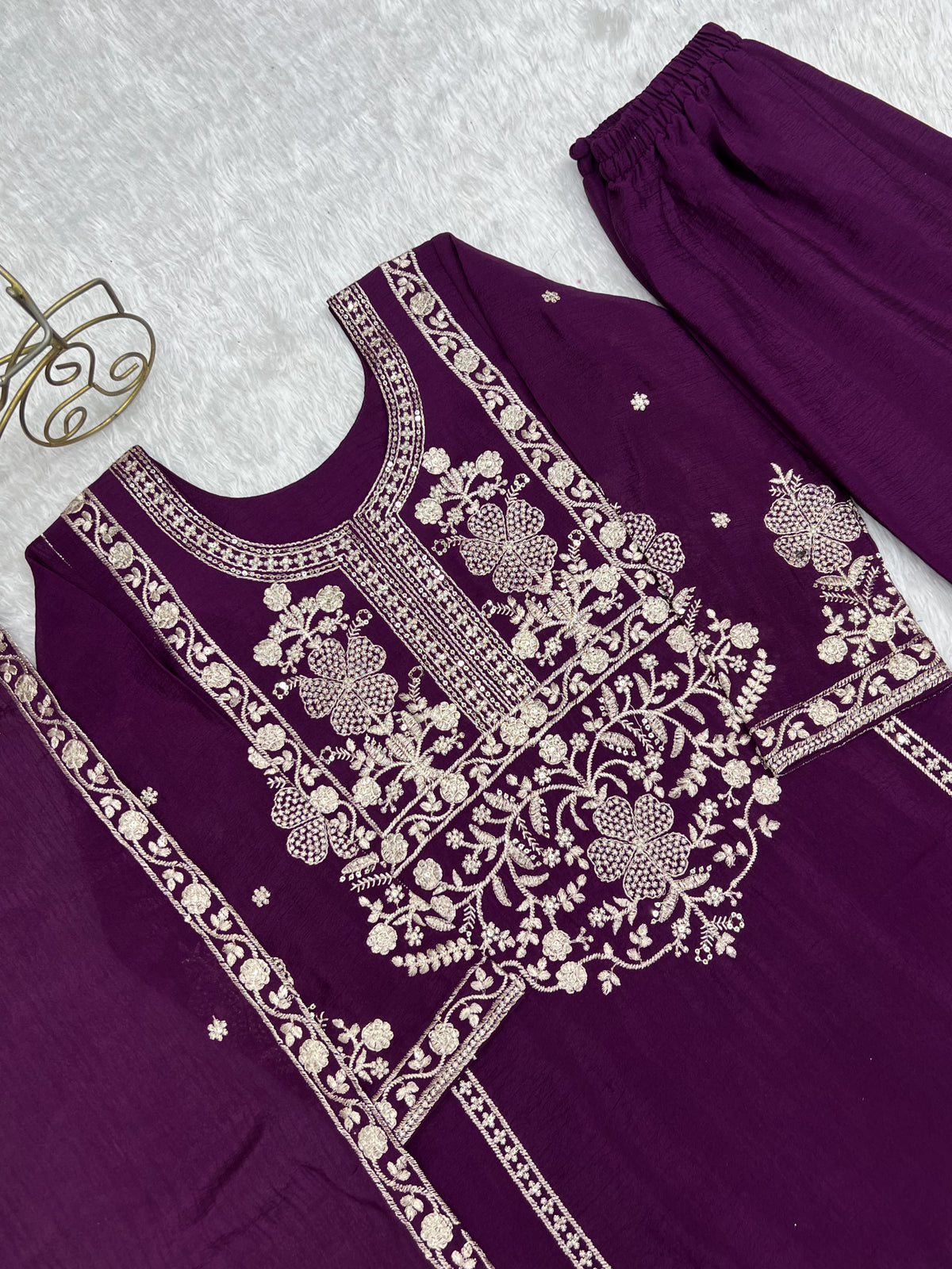 Chinnon Silk Embroidered Kediya Kurta Sharara Set with Dupatta