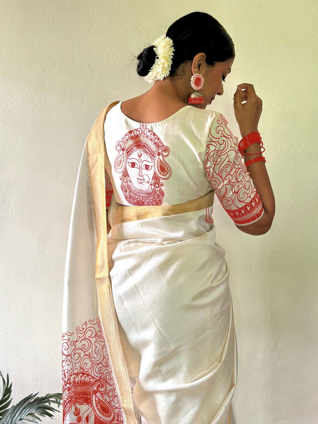Royal Bloom Digital Print Linen Cotton Saree with Matching Blouse
