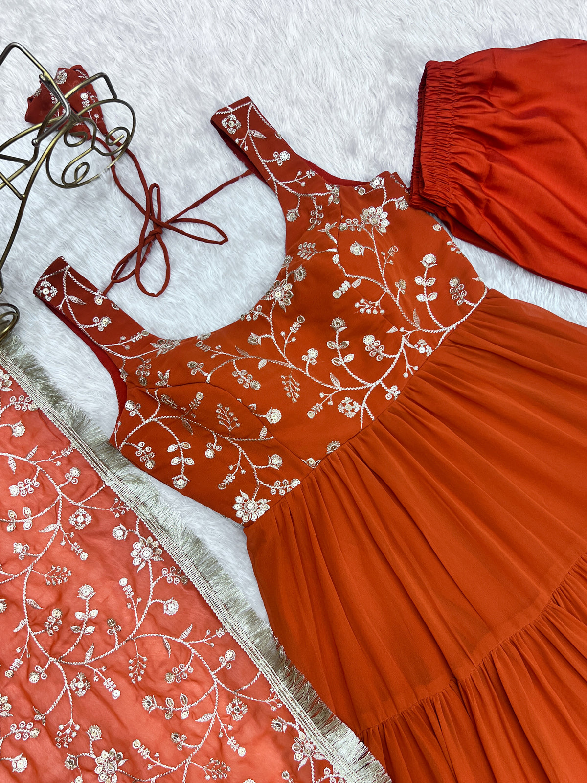 12M Flair Faux Georgette Anarkali Set with Embroidered Dupatta & Stitched Palazzo