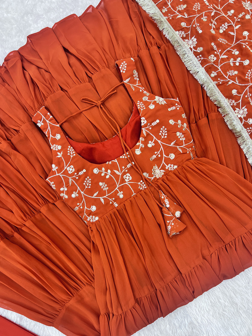 12M Flair Faux Georgette Anarkali Set with Embroidered Dupatta & Stitched Palazzo