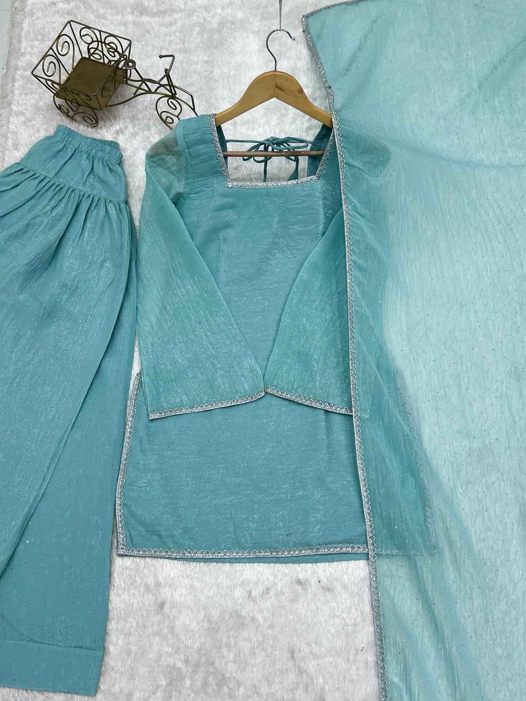 Crunchy Silk Siroki Diamond Work Farshi Salwar Suit with Lace Dupatta