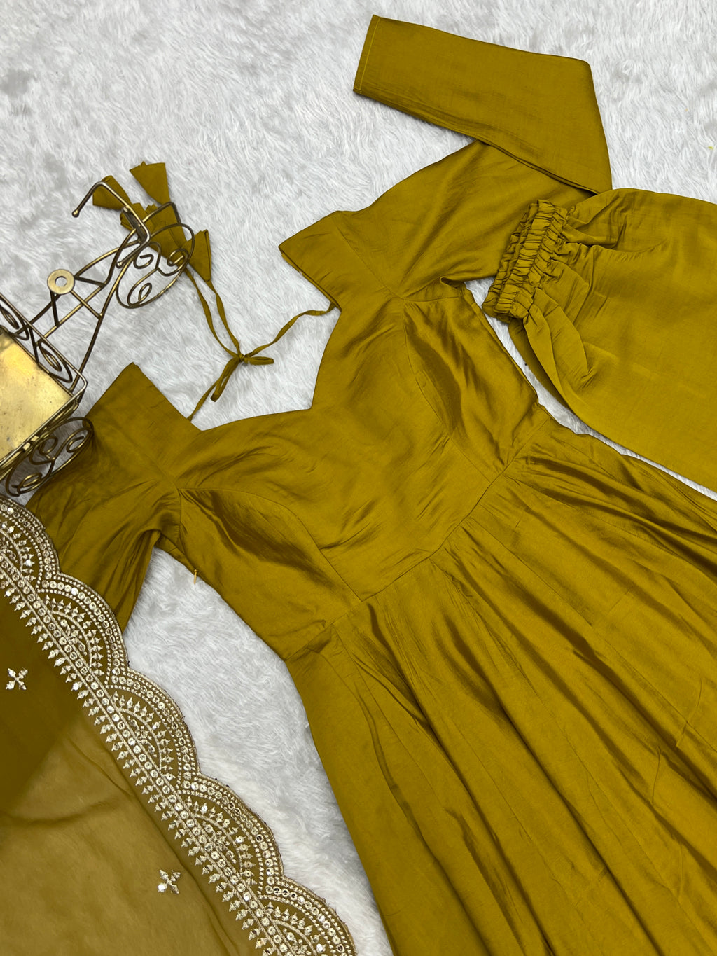 Romansilk Chanderi 16-Kali Anarkali Gown with Sequin Cutwork Dupatta & Stitched Pant